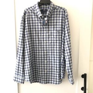 New Vineyard Vines Blue White Plaid Button Down Shirt XXL